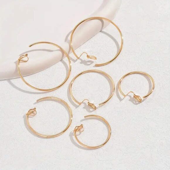 14K Gold Womens 3 Size Clip On Hoop Earrings Ladies Clip-On 14 K Silver Jewelry